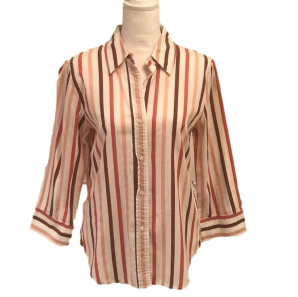 PERRY ELLIS Button-Down Striped Top Size 6 - Picture 1 of 8